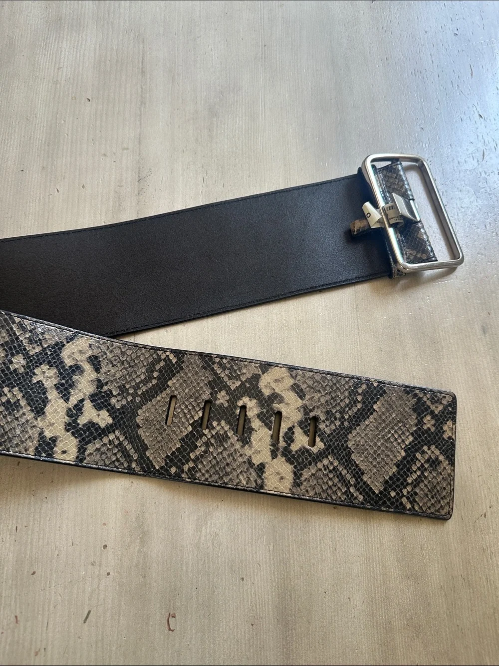 Vintage Club Monaco Women’s Large Leather Meredith Tiga Belt in Taupe Snakeskin